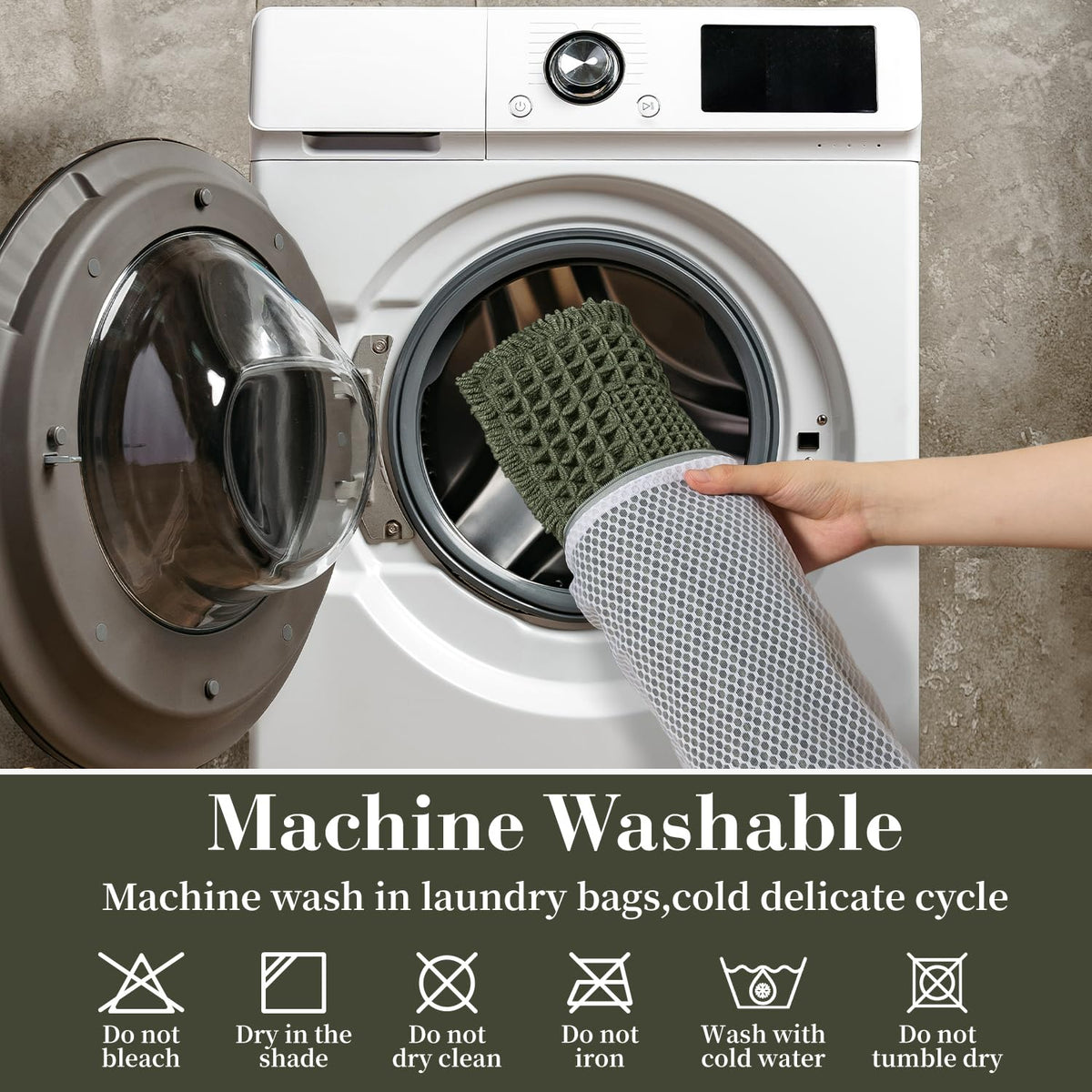RESARE waffle bath rug tassels add farmhouse flair and charm.