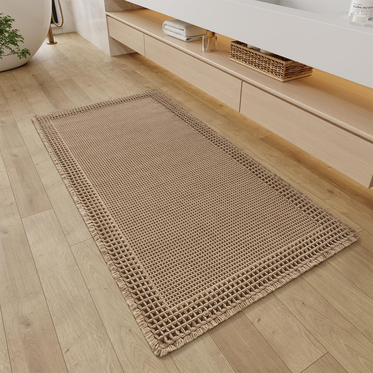 RESARE waffle bath rug texture adds style while absorbing water quickly.