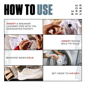 RESHOEVN8R bag inside washing machine with two shoes for safe cleaning.