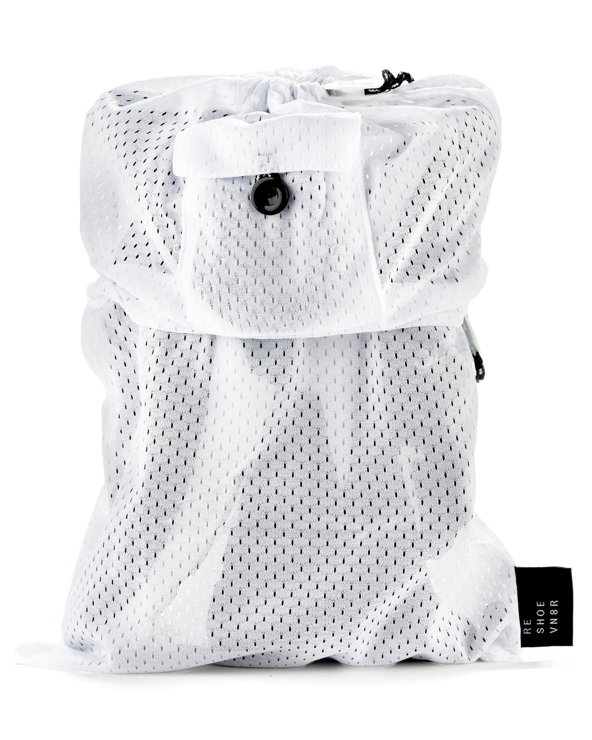 RESHOEVN8R sneaker laundry bag open showing dual lace locking system for secure washing.