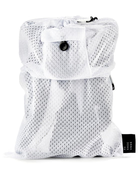 RESHOEVN8R sneaker laundry bag open showing dual lace locking system for secure washing.