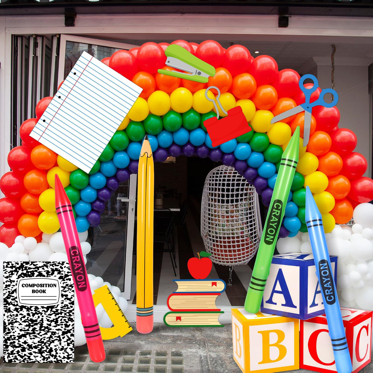 Resholder giant school theme decor creates a memorable party scene