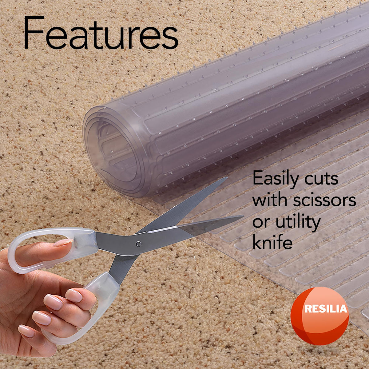RESILIA clear carpet protector blends with home or office decor.