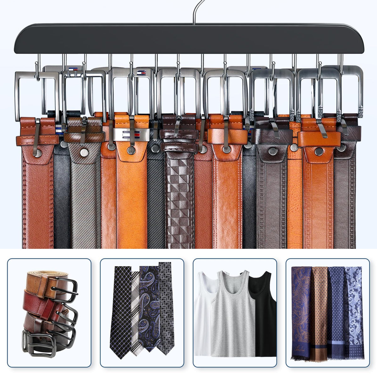 Resovo Belt Hanger with 14 hooks on each side for organized storage.