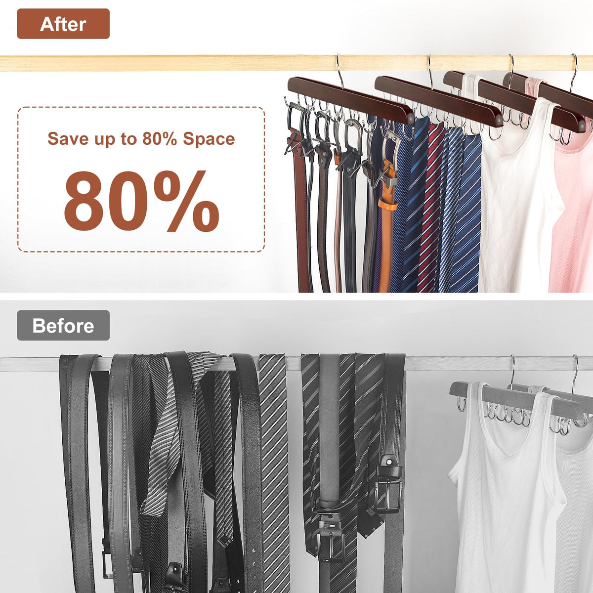 Resovo belt hanger doubles as organizer for ties and scarves.