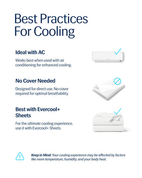 REST Evercool comforter on bright bedroom conveys cool comfort for hot nights.