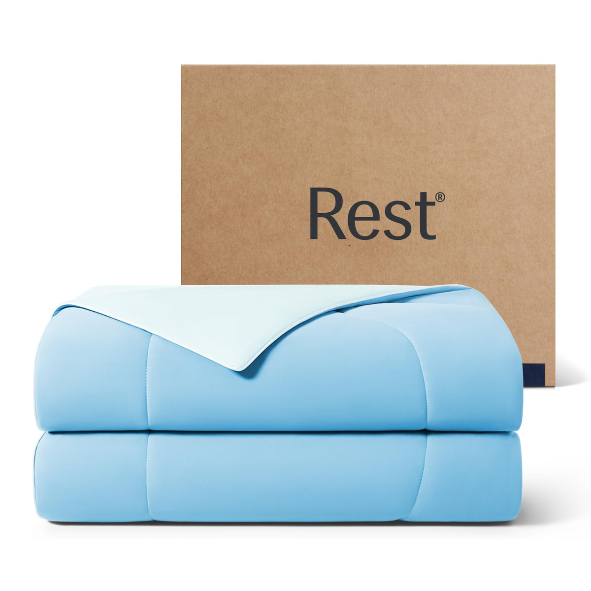 REST Evercool cooling comforter Aqua Blue top view highlighting cool-to-touch fabric