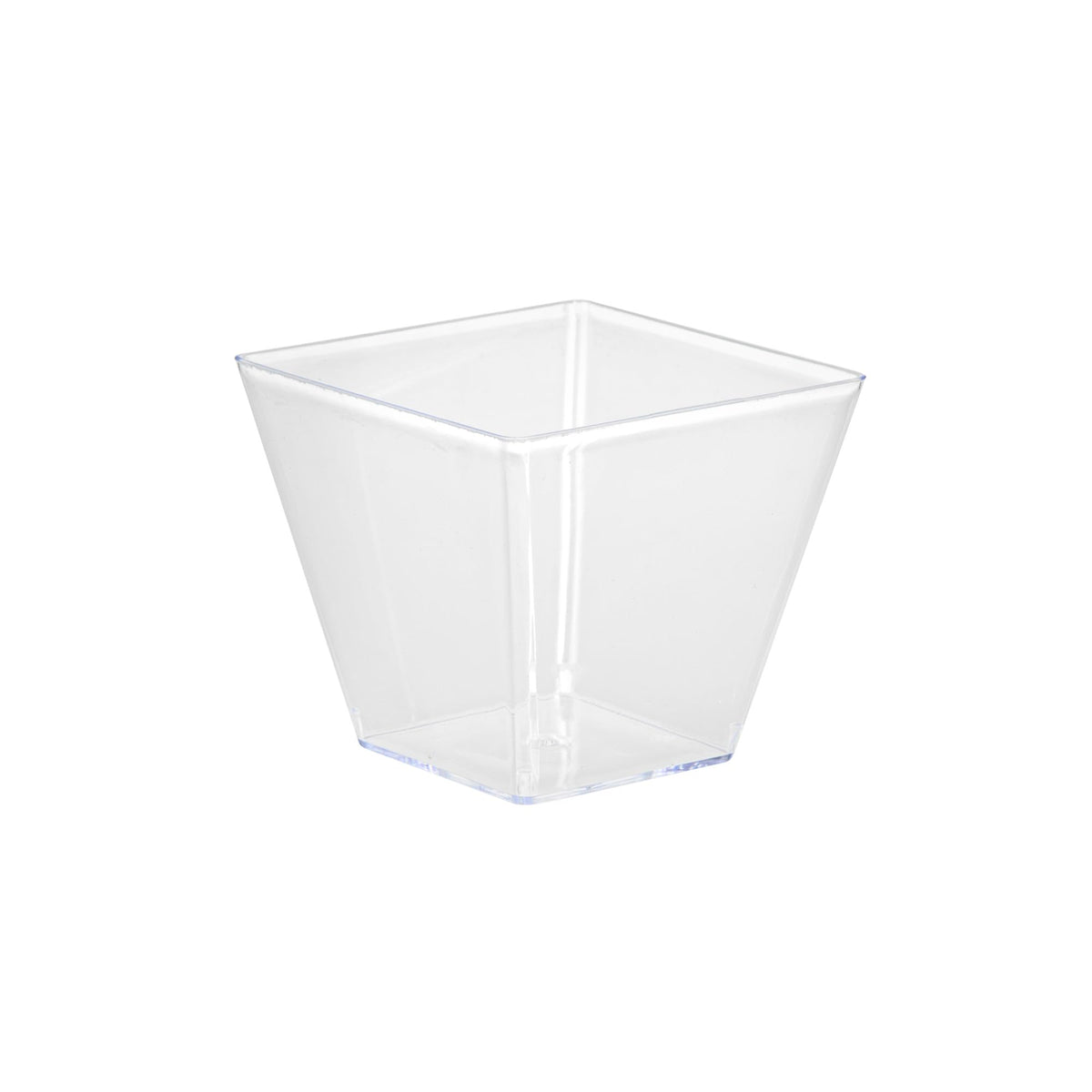 Restaurantware square dessert cups crystal clear finish highlight parfait layers.