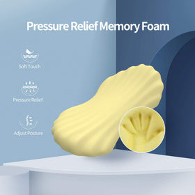RESTCLOUD memory foam back support on chair demonstrates lower back relief during long work sessions.