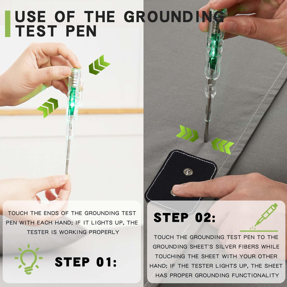 Outlet tester and grounding cord connected to RestEmbrace kit