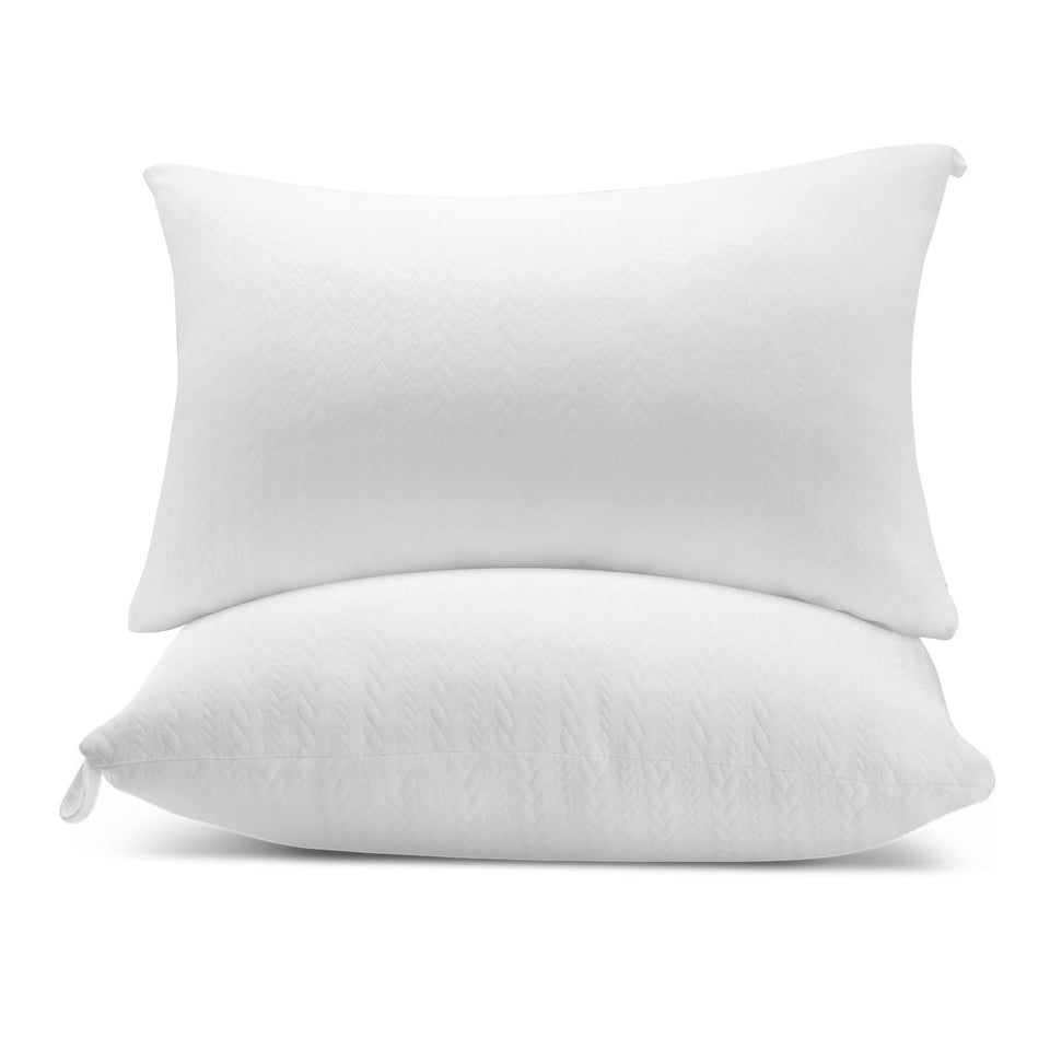 RESTOVIA standard 20x26 bed pillow shows plush loft for side sleepers.