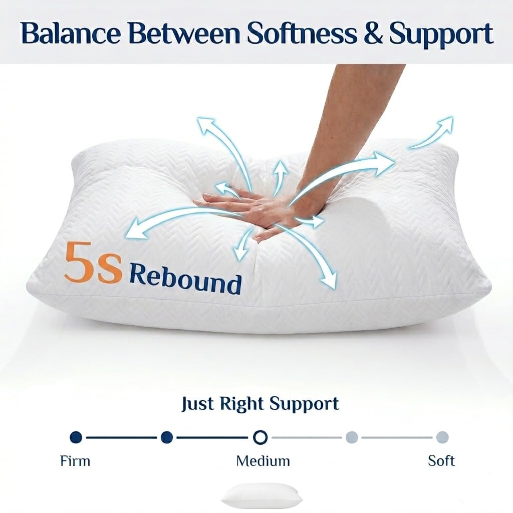RESTOVIA down-alternative pillow close-up highlights soft fill for comfort.