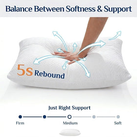 RESTOVIA down-alternative pillow close-up highlights soft fill for comfort.