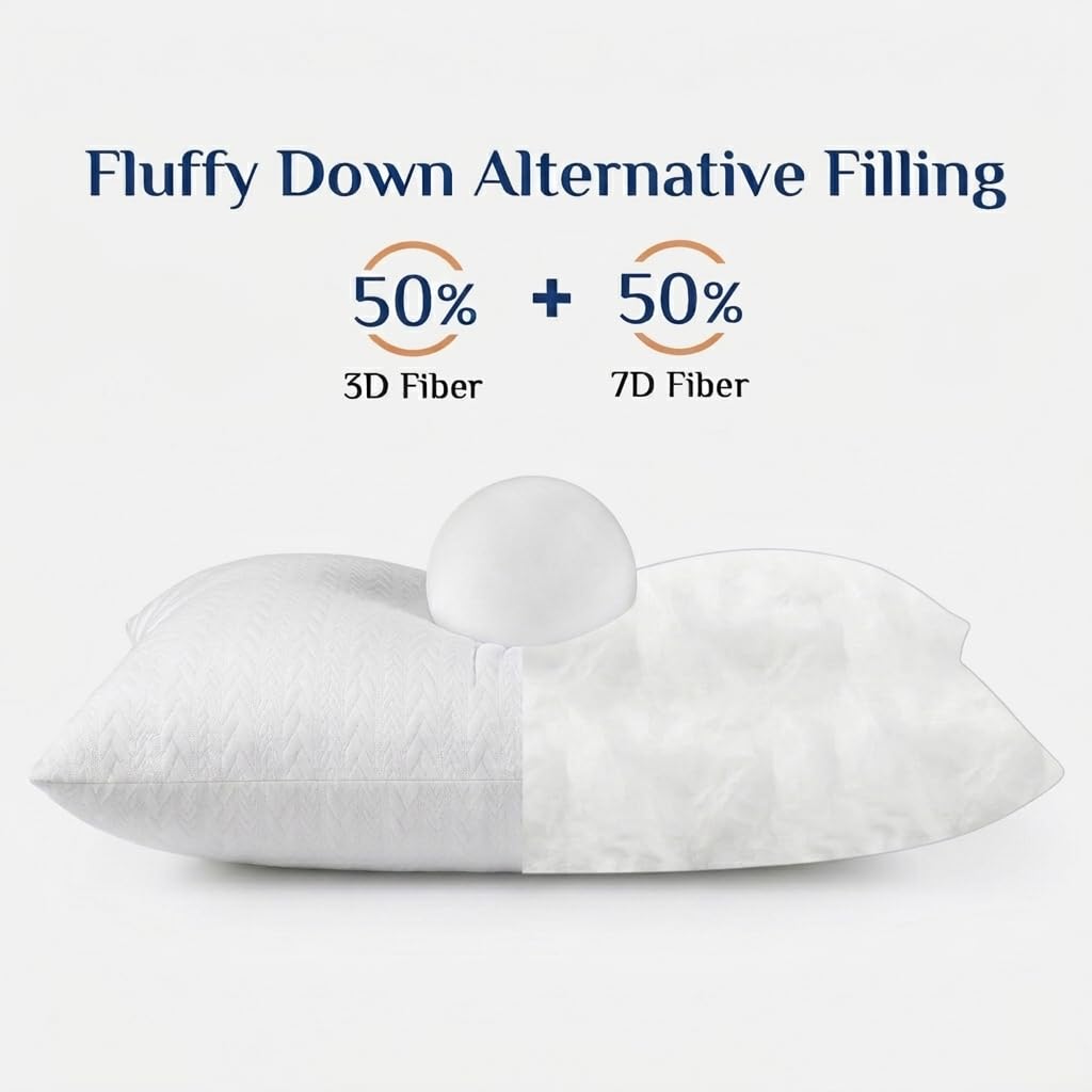 RESTOVIA hotel-quality pillow in tidy bed emphasizes breathable loft.