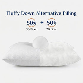 RESTOVIA hotel-quality pillow in tidy bed emphasizes breathable loft.