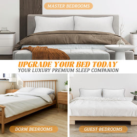 RESTOVIA standard-size pillows on bed demonstrate 20x26 inches in action.