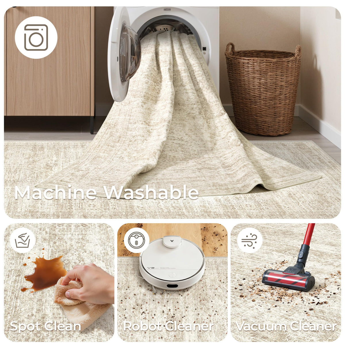 Restydon 2x5 rug runner machine washable for easy cleaning