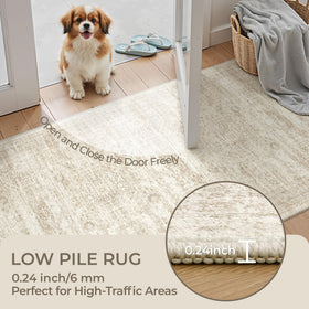 Restydon beige ivory entryway rug blends with neutral decor.