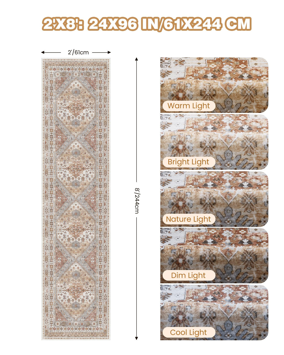 Restydon decorative orange runner, vintage vibe adds warmth to any space