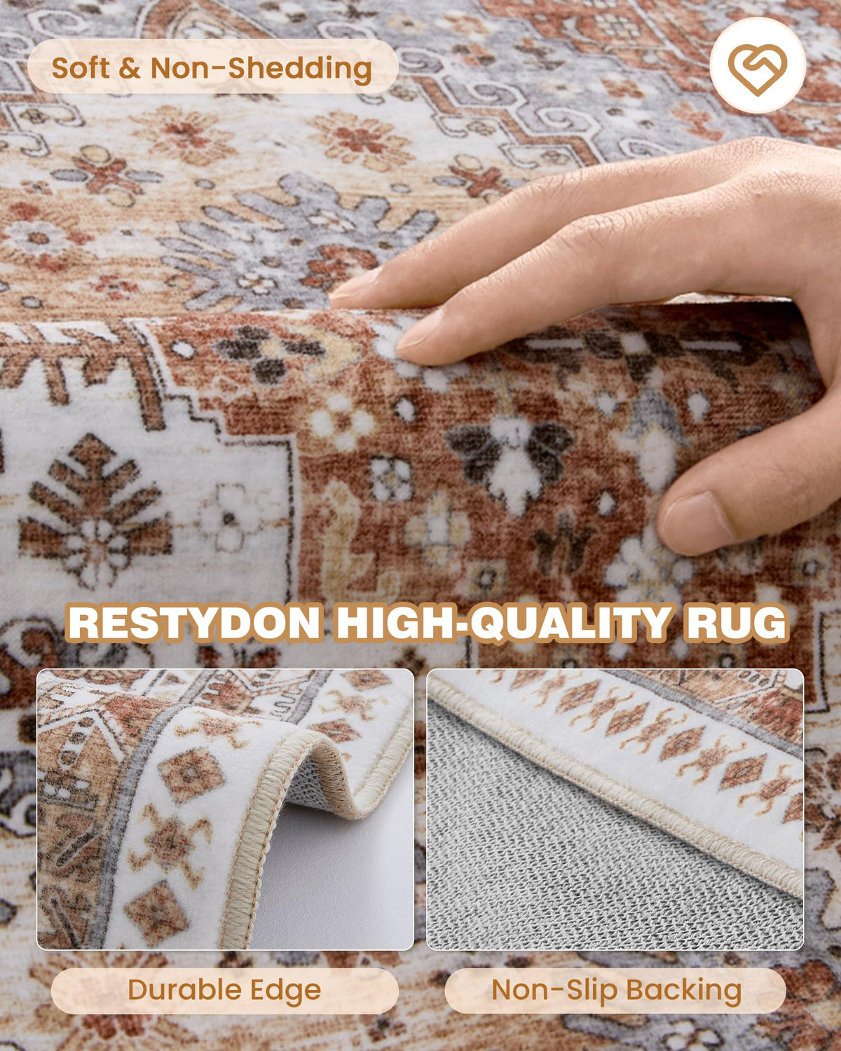 Restydon entryway rug, hallway-safe grip helps reduce slips near doors