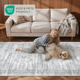 Restydon easy-care rug survives everyday crumbs with machine-washable convenience.