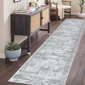 Restydon non-slip kitchen runner highlights low-pile texture ideal under furniture.