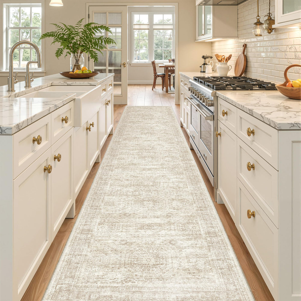 Restydon long bathroom rug runner anti-slip backing keeps hallways stable and safe.