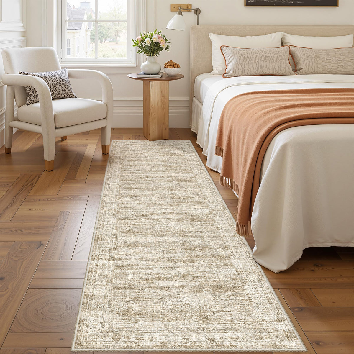 Restydon rug runner non-slip backing anchors rug for busy hallways.