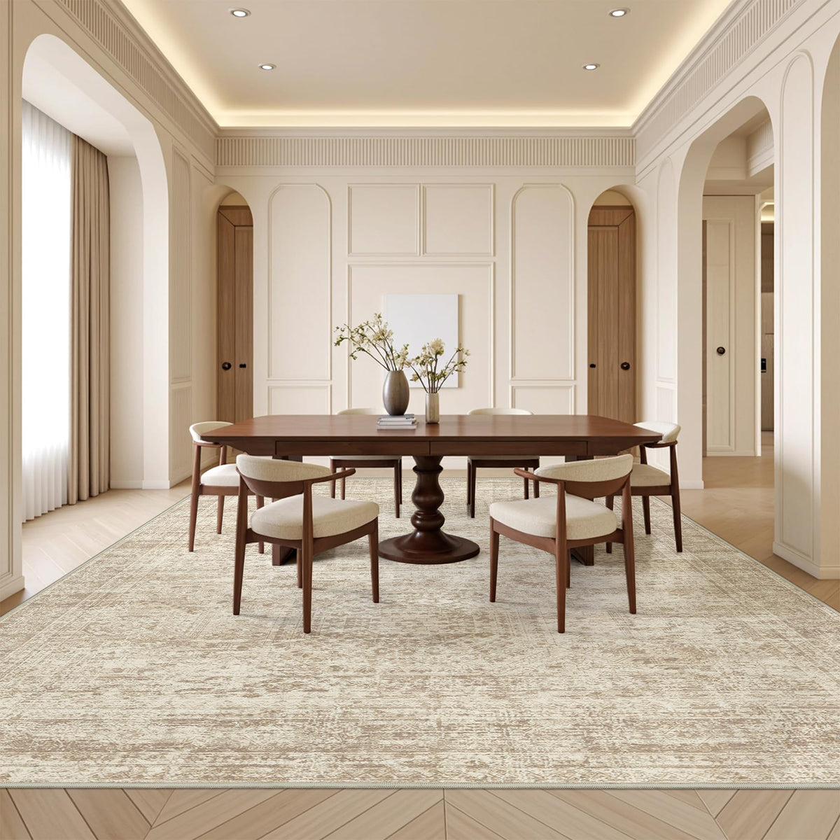 Restydon vintage abstract rug ideal for entryways with warm tones.