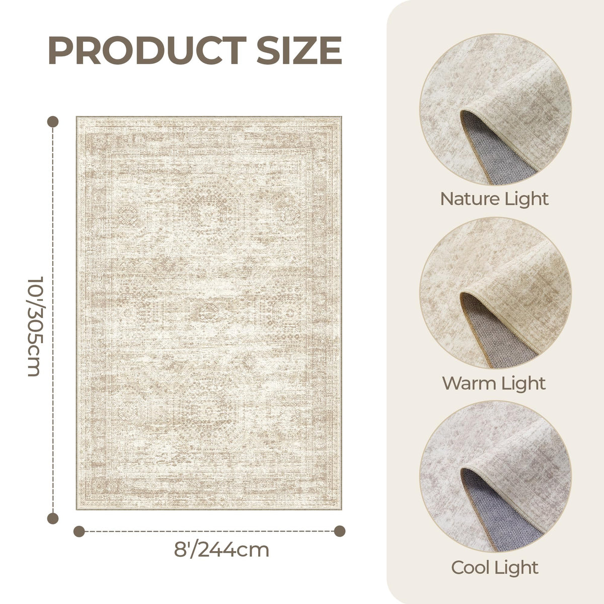 Restydon beige ivory rug complements modern rustic decor.