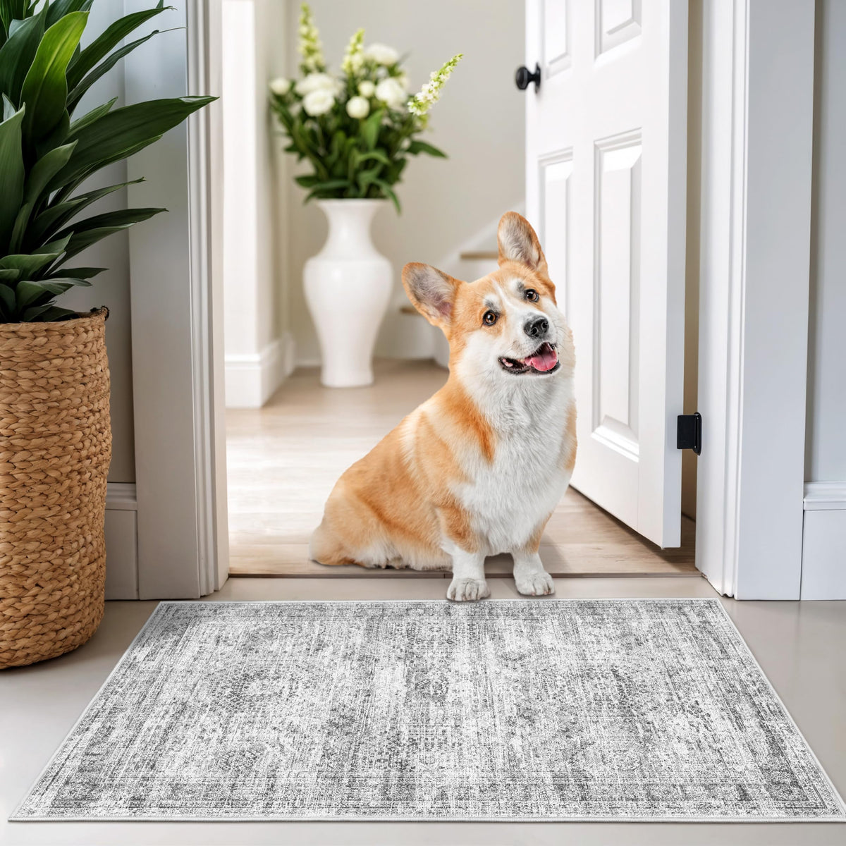 Restydon 2x3 grey-ivory rug runner, ultra-soft and easy to care for entryways