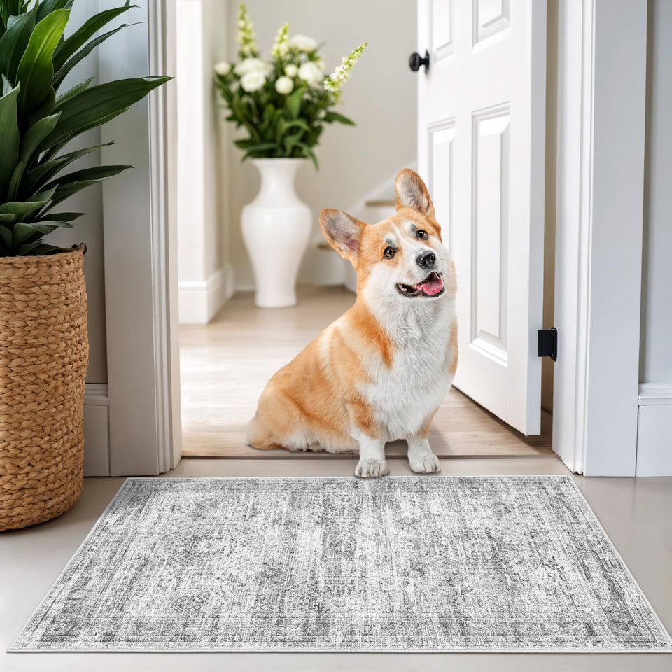 Restydon 2x3 grey-ivory rug runner, ultra-soft and easy to care for entryways