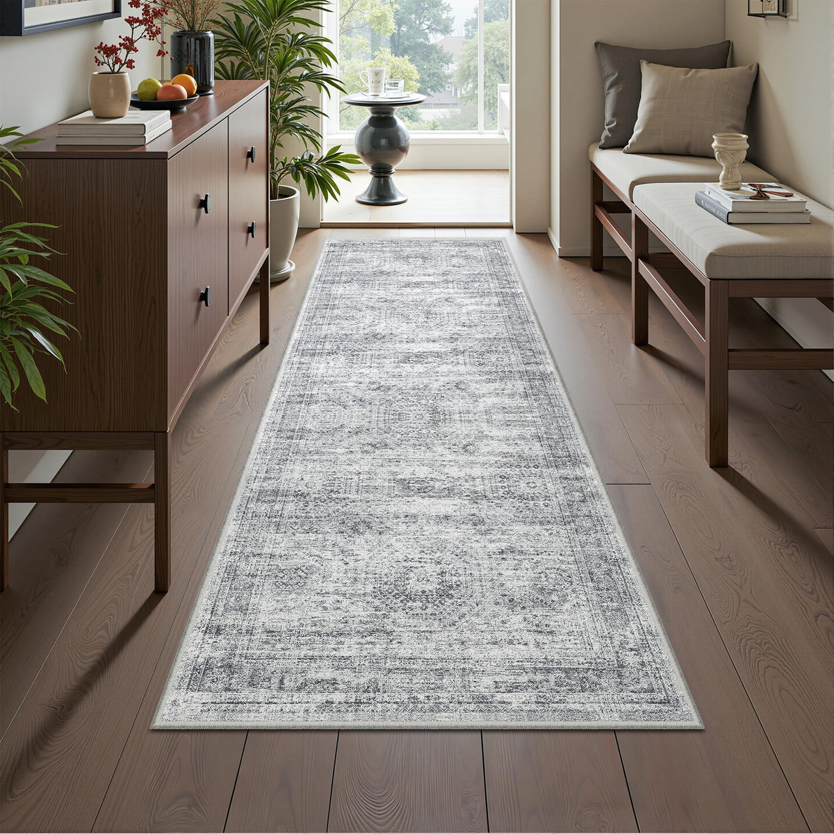 Restydon washable 2x6 grey ivory closeup highlight soft crystal pile and fade resistance