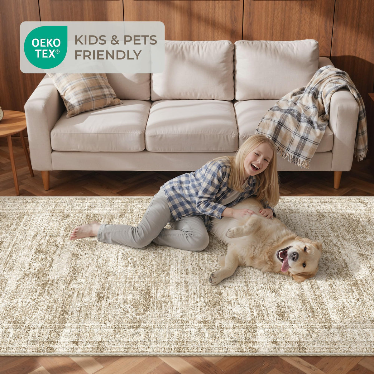 Restydon washable runner rug with abstract pattern adds style.