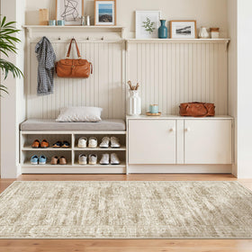 Restydon washable runner rug entryway scene illustrates easy under-door placement.