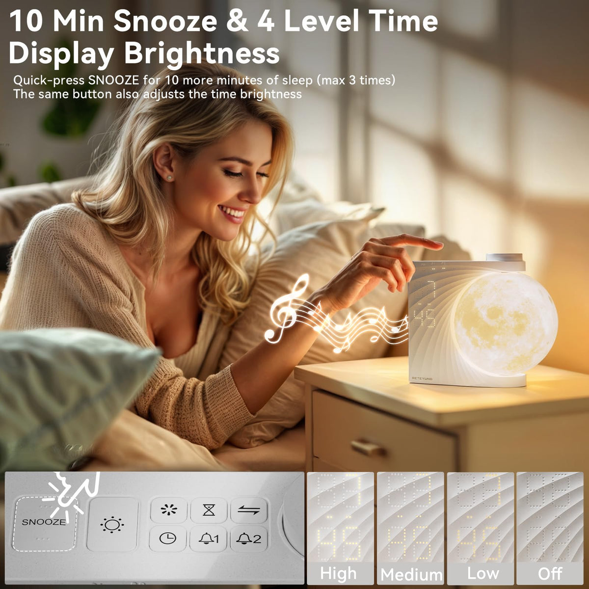 RETEYUNG clock offering 12 volume levels for gentle wakeups