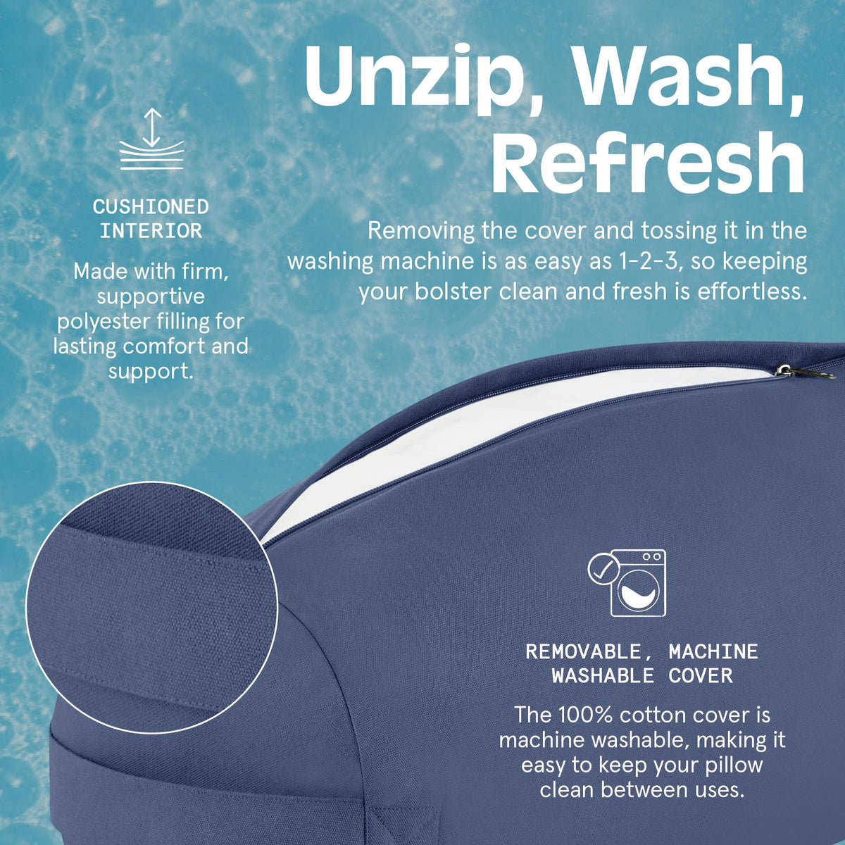 Sequoia bolster cover zipper detail highlights easy maintenance