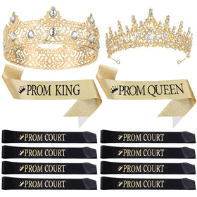 Retrowavy prom king crown with rhinestones in gold adds regal sparkle for photos