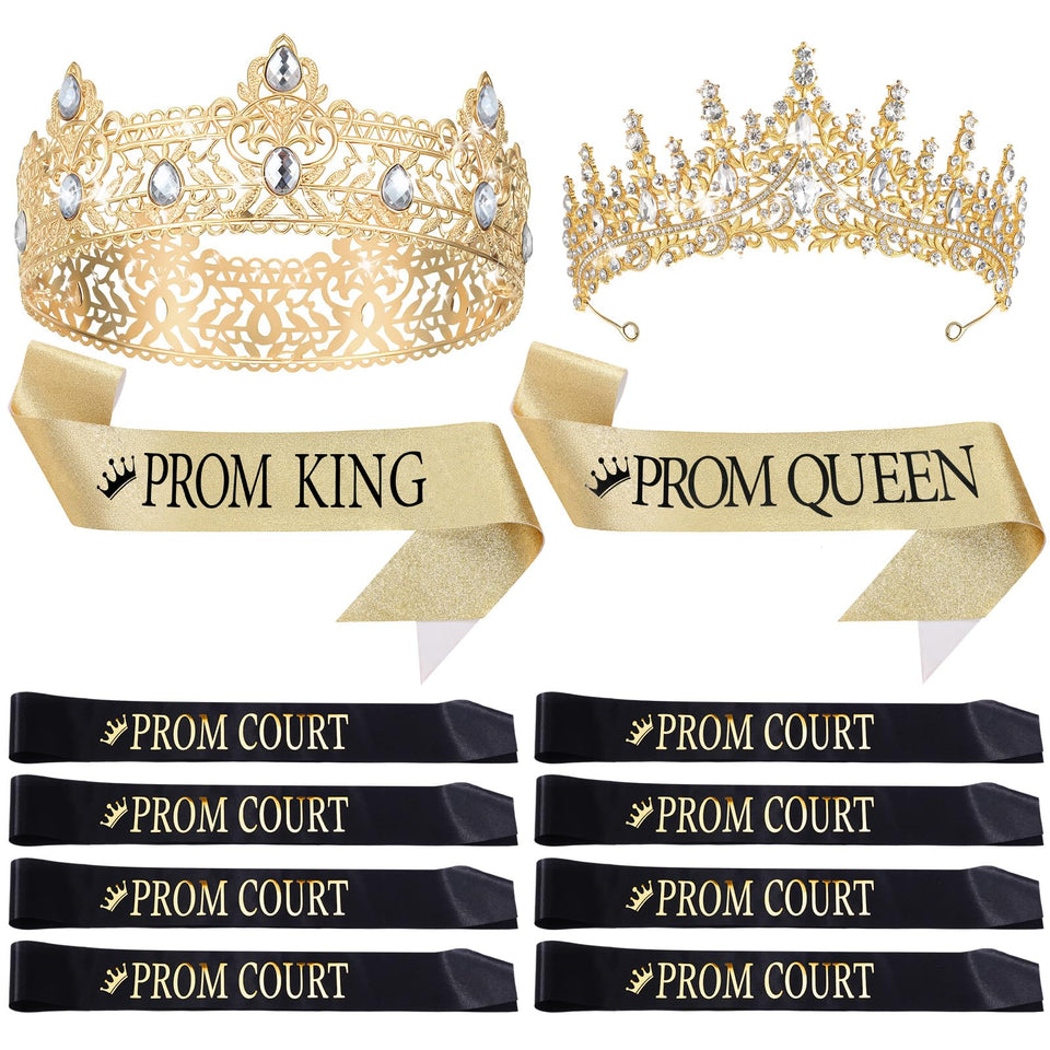 Retrowavy prom king crown with rhinestones in gold adds regal sparkle for photos