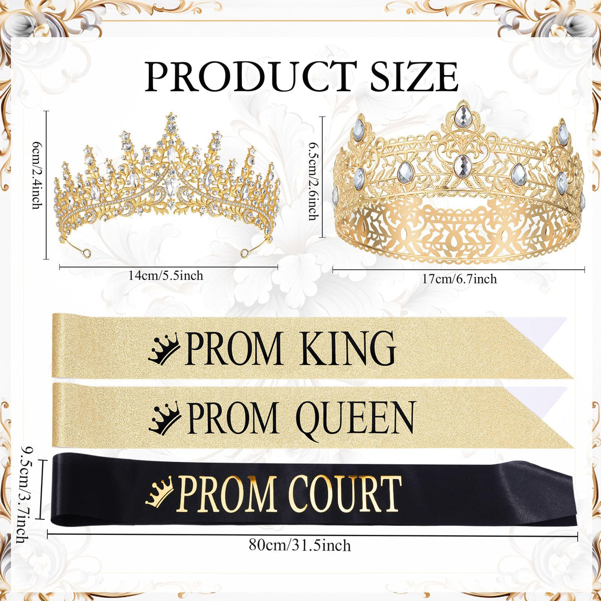 Retrowavy prom queen tiara in gold with rhinestones for a princess-like look