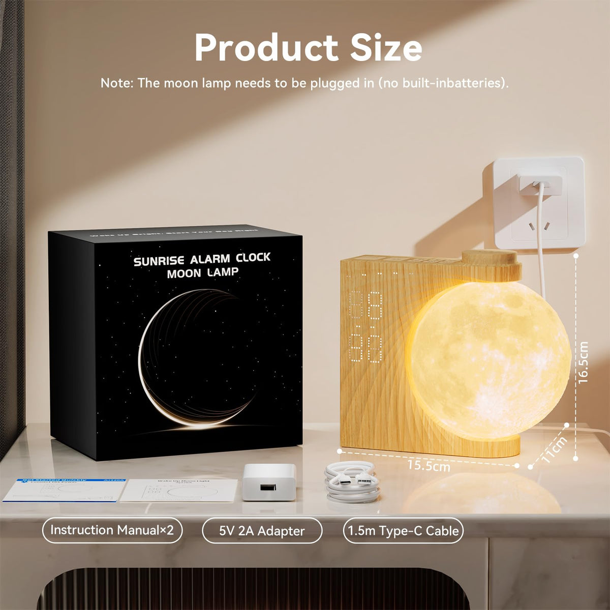 RETEYUNG USB-C powered clock without built-in battery