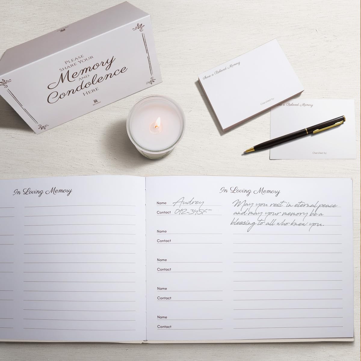 Revery ribbon bookmark helps preserve cherished entries.