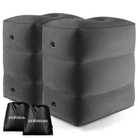 Rewondah inflatable foot rest on a plane, easing leg stretch during flight