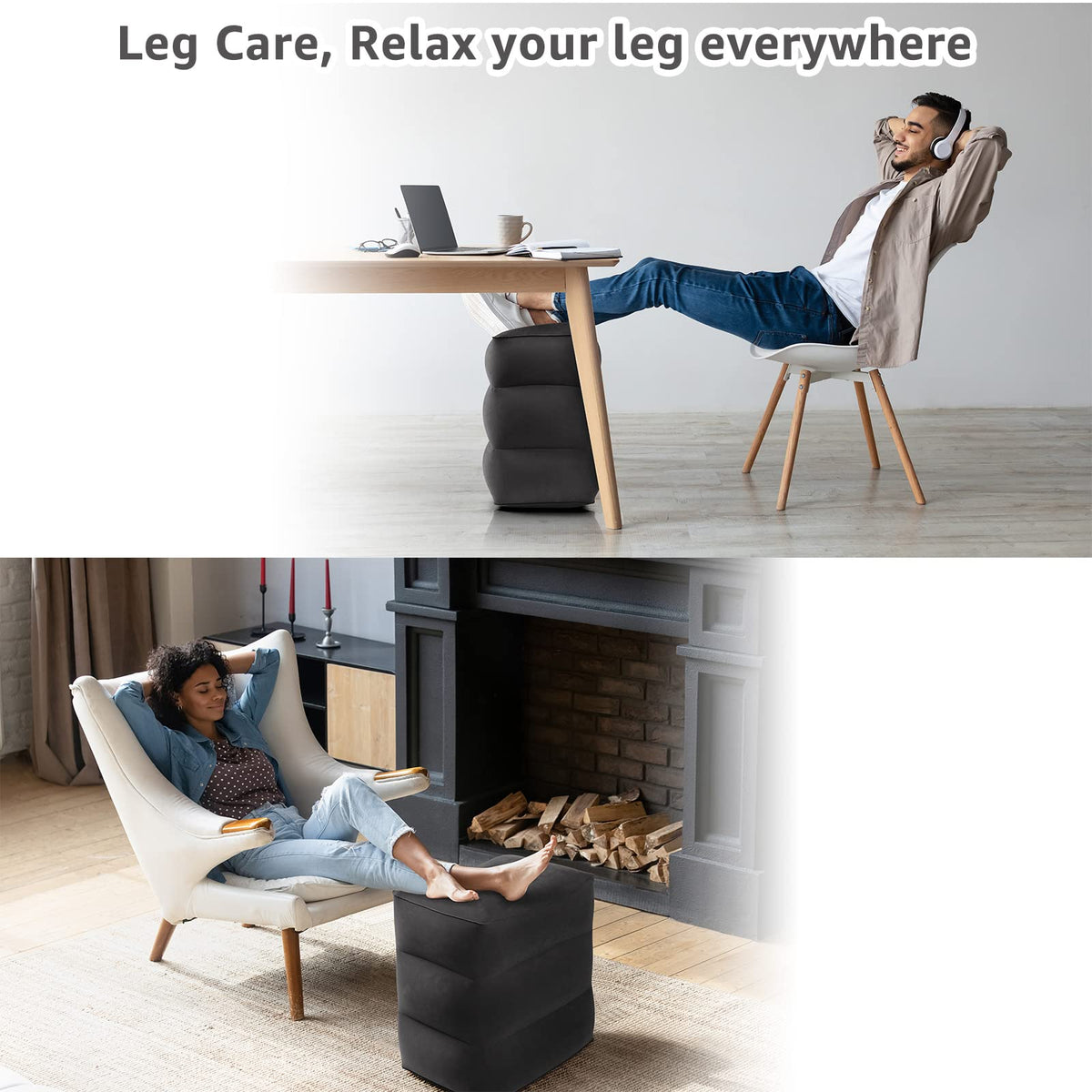 Rewondah travel foot rest being inflated and deflated