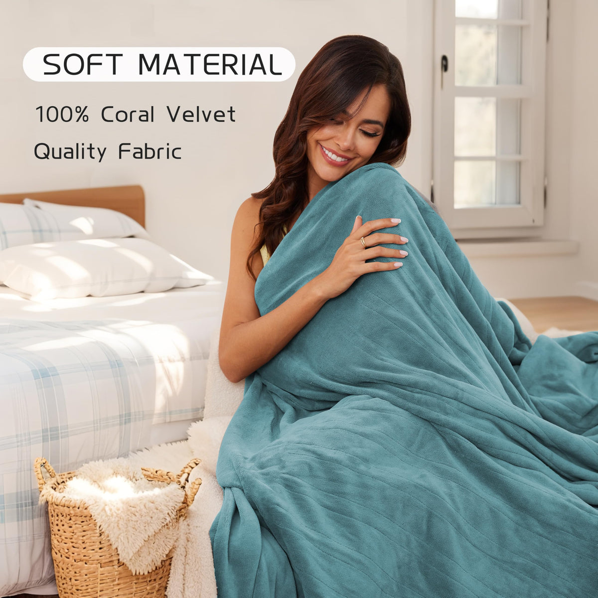 ReyyNio coral fleece fabric provides ultra-soft touch and skin-friendly warmth.