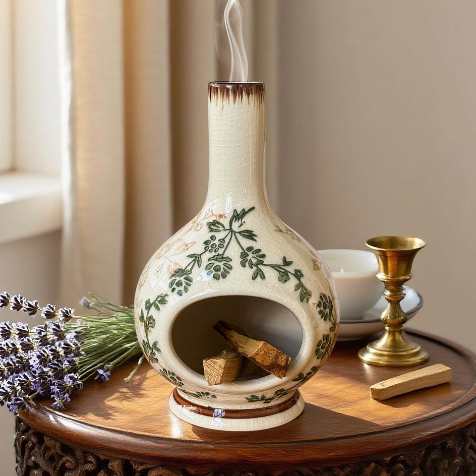 RGBDOT incense holder with green glaze adds a tranquil focal point for meditation.