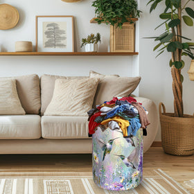 RGIFYIAE foldable laundry basket in oxford cloth saves space when not in use.