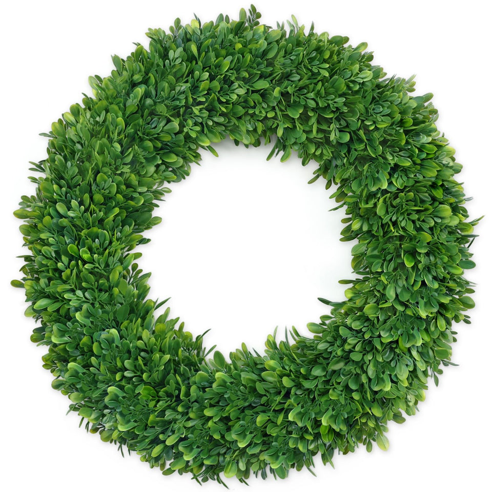 RHTRJ 22-inch boxwood wreath front door adds timeless curb appeal.