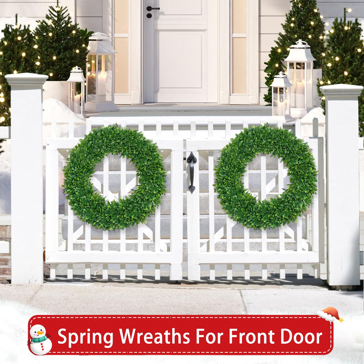 RHTRJ boxwood wreath leaves closeup highlights lifelike texture and depth.