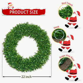 RHTRJ boxwood wreath with welcome sign creates a warm entryway.